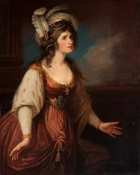 Retrato de Sarah Siddons (1755-1831) como Zara, de Hamilton, William (1751-1801). Óleo sobre tela, ca. 1784. Dimensão : 127x101,6 cm. Coleção Particular