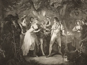 A Floresta, Ato V, Cena IV, de &39;As You Like It&39;, de The Boydell Shakespeare Gallery, publicado no final do século XIX