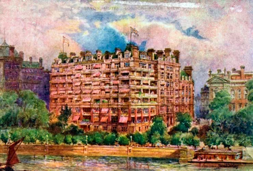 O Savoy Hotel como visto do Rio Tamisa, Londres, 1905.