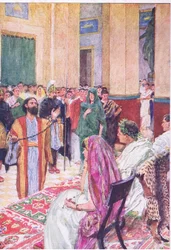 Paul before Agrippa, de The Bible Story publicado por Hodder & Stoughton, c.1930 (color litho)