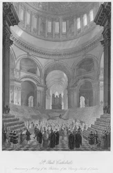 Catedral de São Paulo. Reunião de aniversário das crianças das escolas de caridade de Londres, c1841