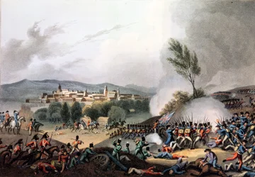 Batalha de Vittoria, 21 de junho de 1813, gravada por I. Clark, fotografada por M. DuBourg (aquatint)