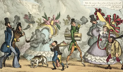 Puff, Puff, É uma Era de Puffing, Puff, Puff, Puff, publicado em setembro de 1827 por Thomas McLean, Londres (gravura colorida)
