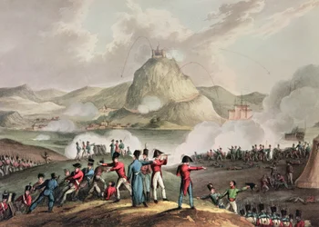 Cerco de San Sebastian, em julho de 1813, gravado por Thomas Sutherland (bc1785)