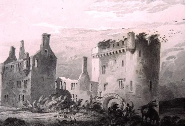 Castelo de Loghort, County Cork, Irlanda, de "Scenery and Antiquities of Ireland" de George Virtue