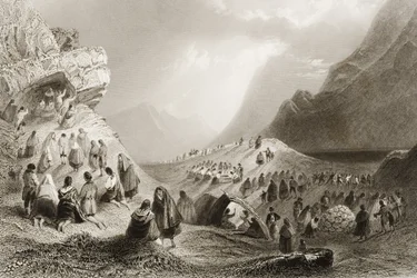 Uma visita a Holywell, Connemara, Condado de Galway, Irlanda, de "Cenário e Antiguidades da Irlanda" por George Virtue, de 1860