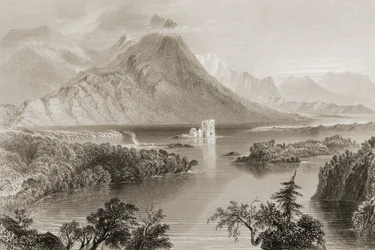 Ballynahinch, Connemara, Condado de Galway, na Irlanda, de "Cenário e Antiguidades da Irlanda" por George Virtue, de 1860