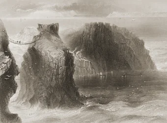 Ponte de corda de Carrick-a-Rede, Condado de Antrim, Irlanda do Norte, de &39;Cenário e antiguidades da Irlanda&39; por George Virtue, de 1860