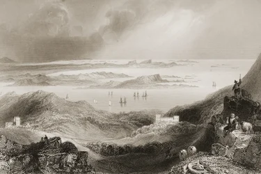 Castelo de Clifden, Connemara, Condado de Galway, de "Cenário e Antiguidades da Irlanda" por George Virtue, de 1860