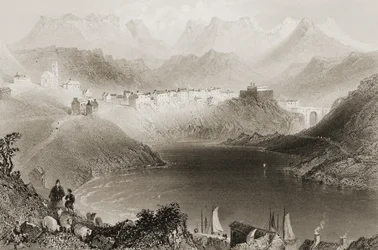 Clifden, Connemara, Condado de Galway, na Irlanda, de "Cenário e Antiguidades da Irlanda", de George Virtue, de 1860