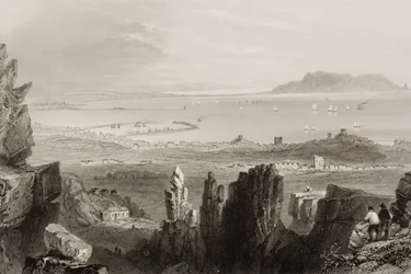 Baía de Dublin de Kingstown Quarries, de "Cenário e antiguidades da Irlanda", de George Virtue, de 1860
