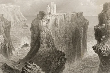 Castelo de Dunseverick, Condado de Antrim, Irlanda do Norte, de &39;Cenário e antiguidades da Irlanda&39; por George Virtue, de 1860