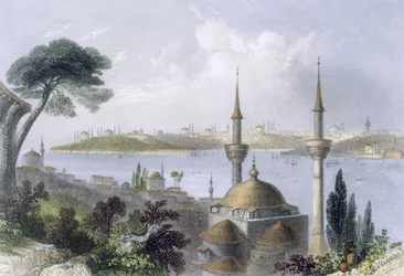 Vista geral de Constantinopla de Scutari, c.1850 (aquatinta colorida)
