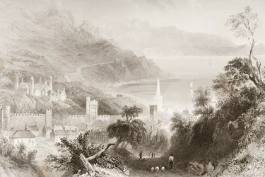 Glenarm, Condado de Antrim, Irlanda do Norte, de "Cenário e Antiguidades da Irlanda" por George Virtue, de 1860