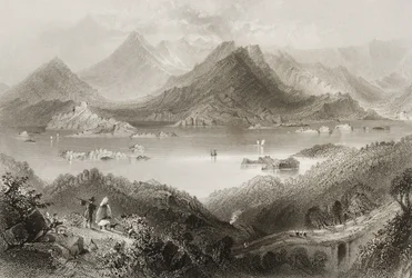 Glengarriff, Condado de Cork, na Irlanda, de "Cenário e Antiguidades da Irlanda" por George Virtue, de 1860