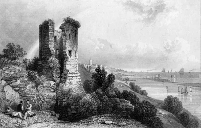 Castelo de Hadleigh, Essex, gravado por Charles Mottram, 1832