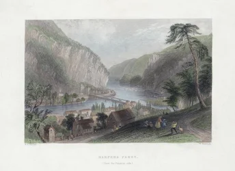 Harpers Ferry (do lado Potomac), pub. 1839 (gravura colorida à mão)