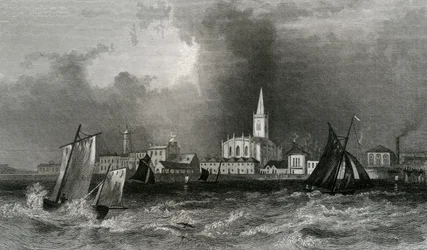 Harwich, do mar, Essex, gravado por John Rogers, 1832