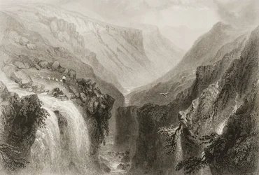 Chefe de Glenmalure, Condado de Wicklow, de "Cenário e Antiguidades da Irlanda" por George Virtue, de 1860