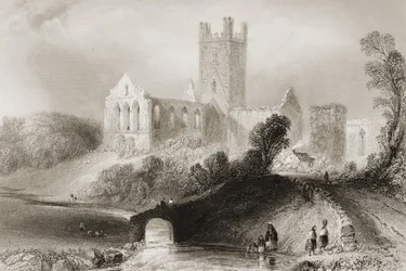 Jerpoint Abbey, Condado de Kilkenny, Irlanda, de "Cenário e Antiguidades da Irlanda" por George Virtue, de 1860