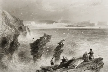 Kilkee, Condado de Clare, na Irlanda, de "Cenário e Antiguidades da Irlanda" por George Virtue, de 1860