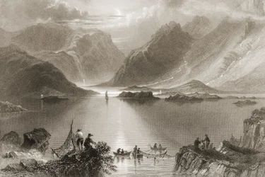 Killary Harbour, Condado de Mayo, na Irlanda, de "Cenário e Antiguidades da Irlanda" por George Virtue, de 1860
