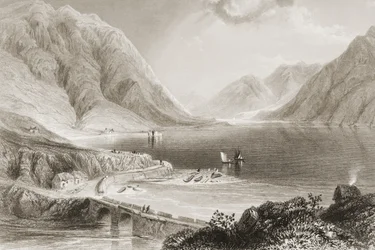 Leenane, Connemara, Condado de Galway, na Irlanda, de "Cenário e Antiguidades da Irlanda" por George Virtue, de 1860