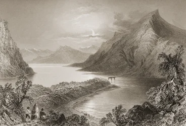 Lough Inagh, Connemara, Condado de Galway, de "Cenário e Antiguidades da Irlanda" por George Virtue, de 1860