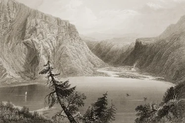 Lago Luggela, Condado de Wicklow, de "Cenário e Antiguidades da Irlanda" por George Virtue, de 1860