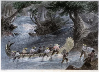 Passeios de canoa masculina - em "Canadian scenery illustrated" por Bartlett W. H.