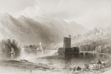 Castelo estreito de água, Condado de Down, Irlanda do Norte, de &39;Cenário e antiguidades da Irlanda&39; por George Virtue, de 1860