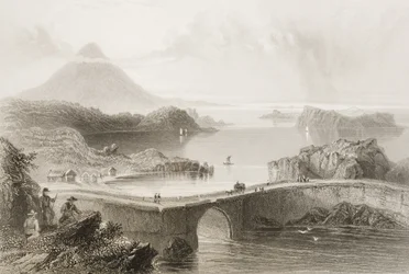 Ponte de pontão em Lough Conn, Condado de Mayo, na Irlanda, de &39;Cenário e antiguidades da Irlanda&39; por George Virtue, de 1860