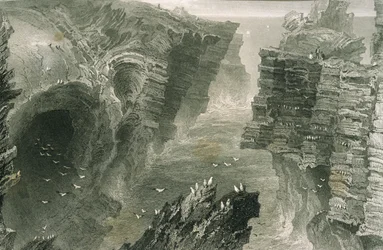 Puffin Hole em Kilkee, Condado de Clare, na Irlanda, de "Cenário e antiguidades na Irlanda" por George Virtue, de 1860