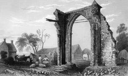 Restos do Priorado Bycknacre, Essex, gravado por William Tombleson, 1832