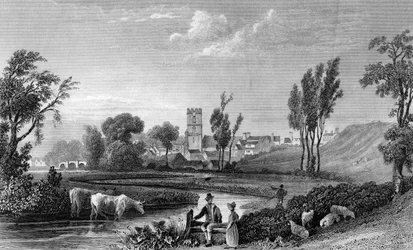 Estação romana em Chipping Hill, Witham, Essex, gravado por William Tombleson, 1832