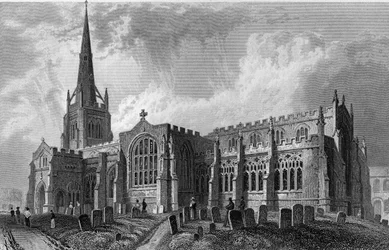 Igreja de Thaxted, Essex, gravada por Robert Sands, 1831