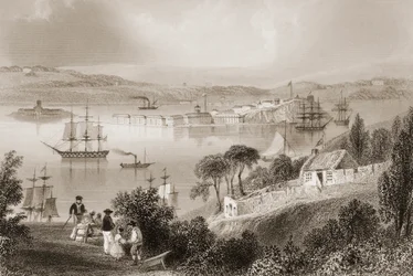 The Cove of Cork (agora Cobh), Condado de Cork, na Irlanda, de "Cenário e Antiguidades da Irlanda" por George Virtue, de 1860