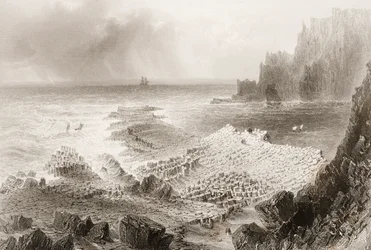 A Calçada dos Gigantes, Condado de Antrim, Irlanda do Norte, de "Cenário e Antiguidades da Irlanda" por George Virtue, de 1860