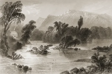 O Encontro da Água, Vale de Avoca, Condado de Wicklow, de &39;Cenário e Antiguidades da Irlanda&39; por George Virtue, década de 1860