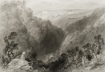 Vista de Powerscourt do Dargle, Condado de Wicklow, de &39;Cenário e antiguidades da Irlanda&39; por George Virtue, de 1860