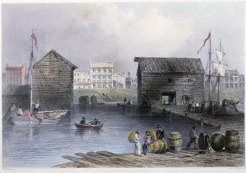 Vista das Docas de Toronto - em "Canadian scenery illustrated" por Bartlett W. H.