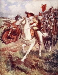 "As nossas cuirassiers rebentaram nas fileiras do acordeão e, em choque, espalharam-se", de Baladas de Lutas Famosas, Primeira Edição