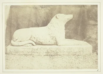 Efígie da cadela favorita de Sir W. Scott, Maida, ao lado da porta do salão em Abbotsford