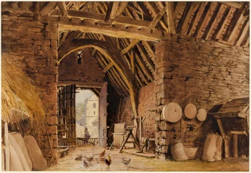 Interior de um celeiro