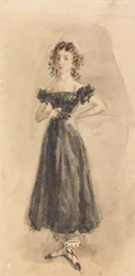 Estudo de uma jovem, com caracóis, num vestido de noite preto