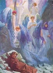 Sonho de Jacobs, do livro de imagens da Bíblia publicado por Thomas Nelson, c.1950