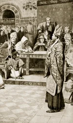 Jocelyn, bispo de Glasgow, em Northampton, 1176, ilustração da "Hutchinson&39;s Story ofthe British Nation", c.1920