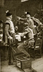 Regent Moray prende seus inimigos, ilustração de 1569, da "História da nação britânica" de Hutchinson, c.1923