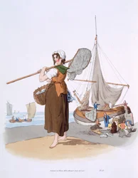 Shrimper Feminino, de &39;Costume of Great Britain&39;, publicado por William Miller, 1805
