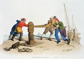Pescadores em um cabrestante, de &39;Costume of Great Britain&39;, publicado por William Miller, 1805